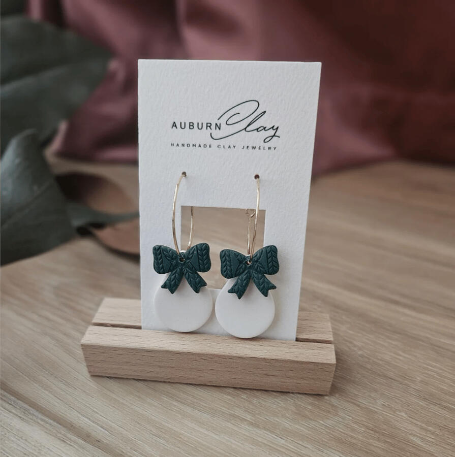 Green Bow Clay Earrings