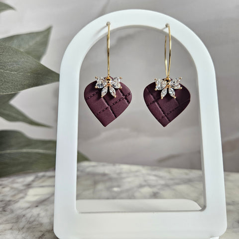 Merlot Quilted Bow Spade Hoops