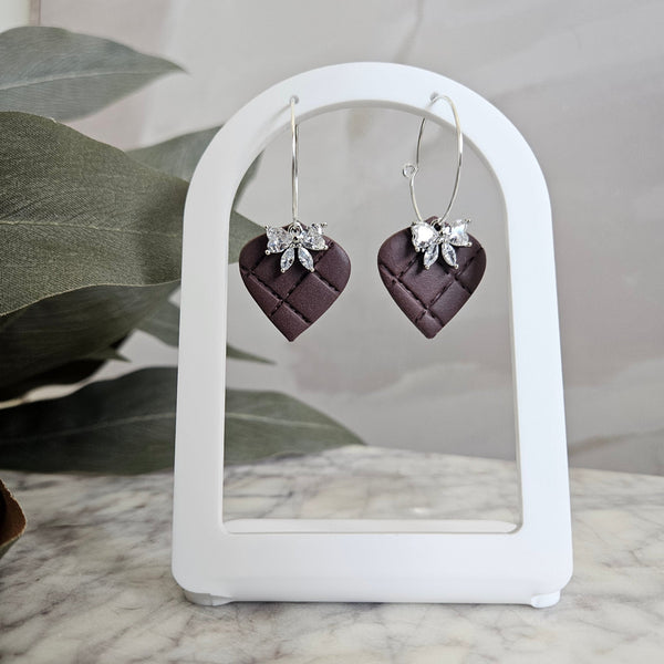 Sable Brown Quilted Bow Spade Hoops