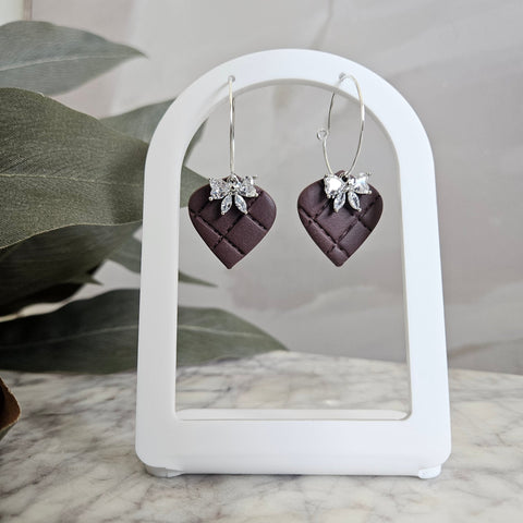 Sable Brown Quilted Bow Spade Hoops