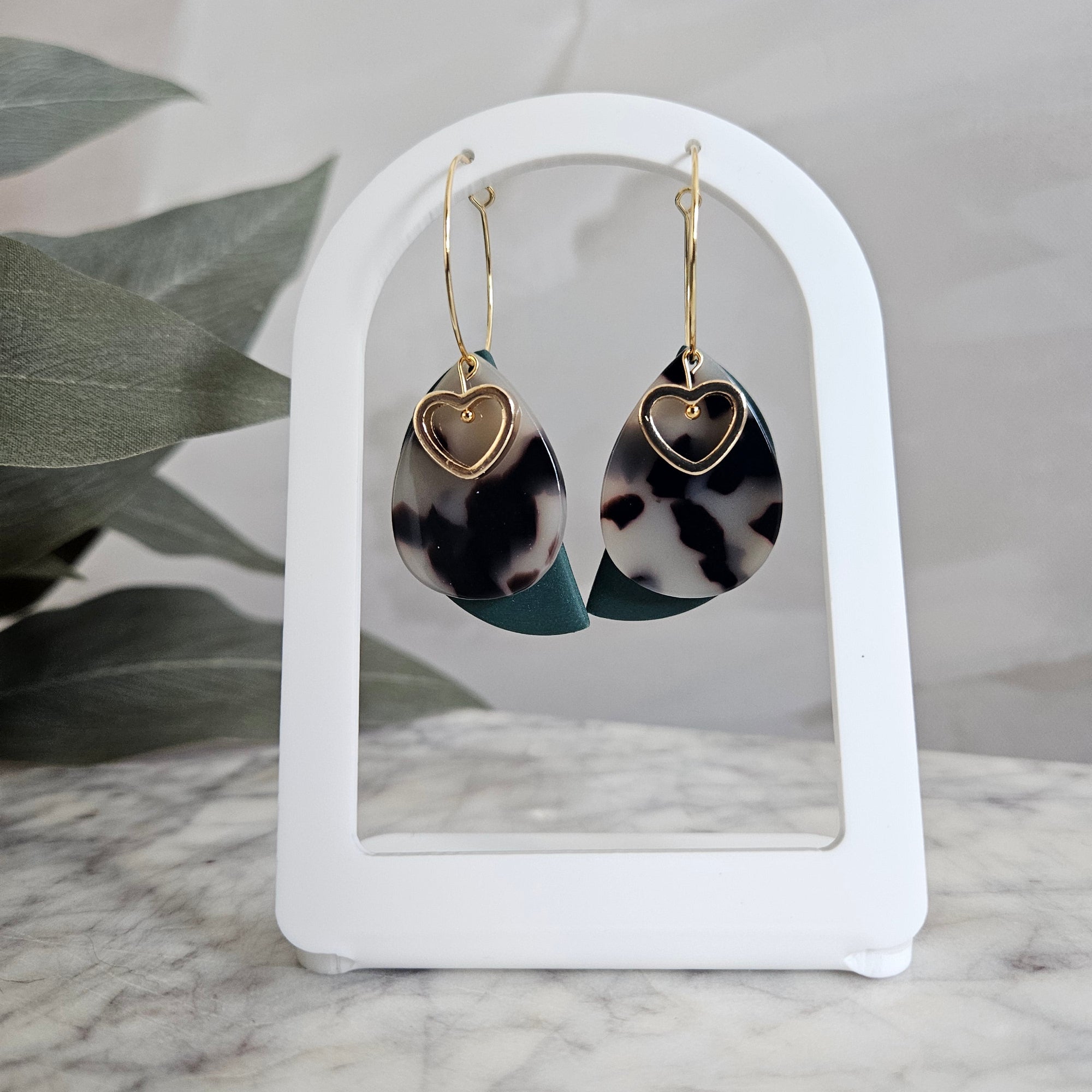 Convertible Emerald & Tortoise Heart Hoops
