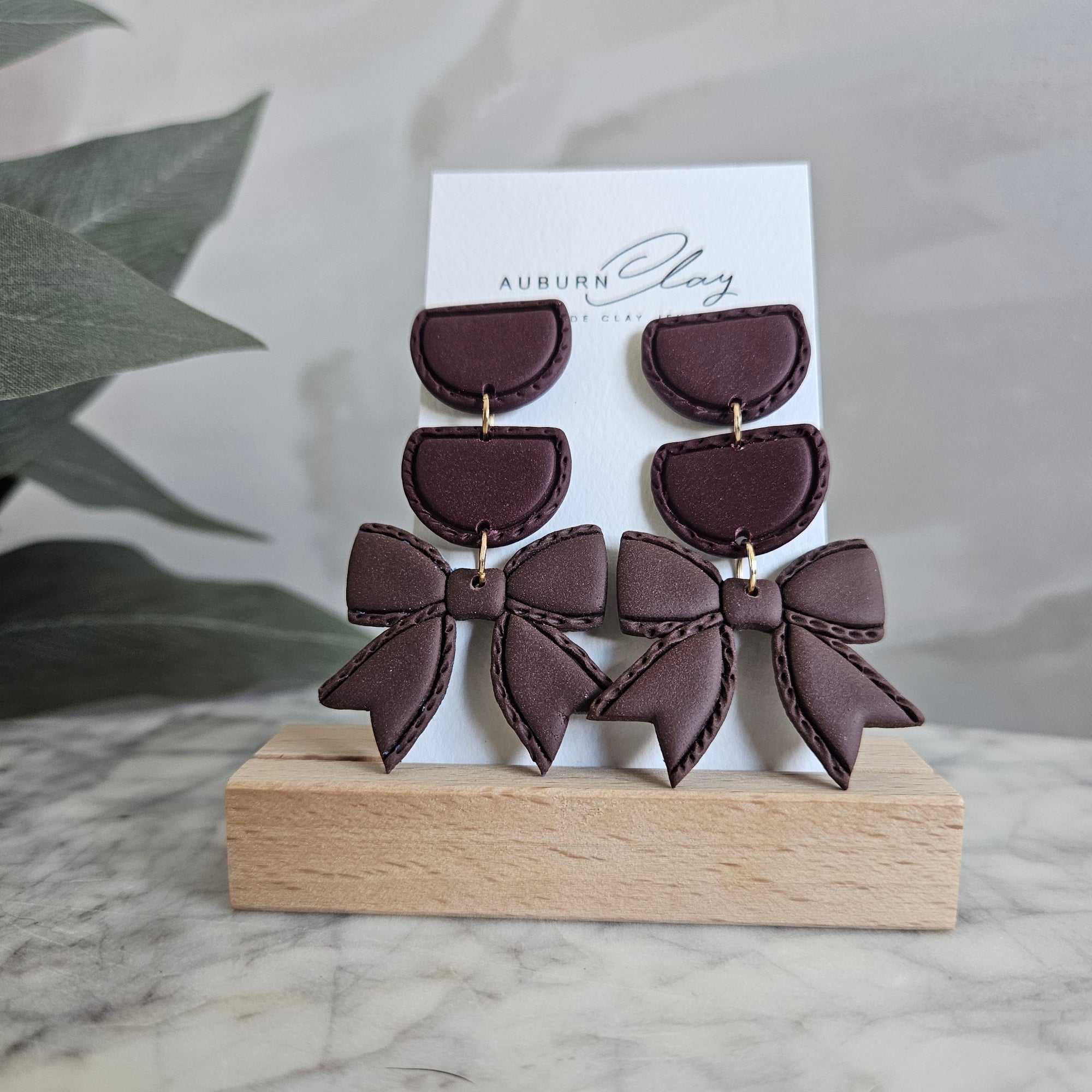 Merlot & Sable Stitched Bow Drops
