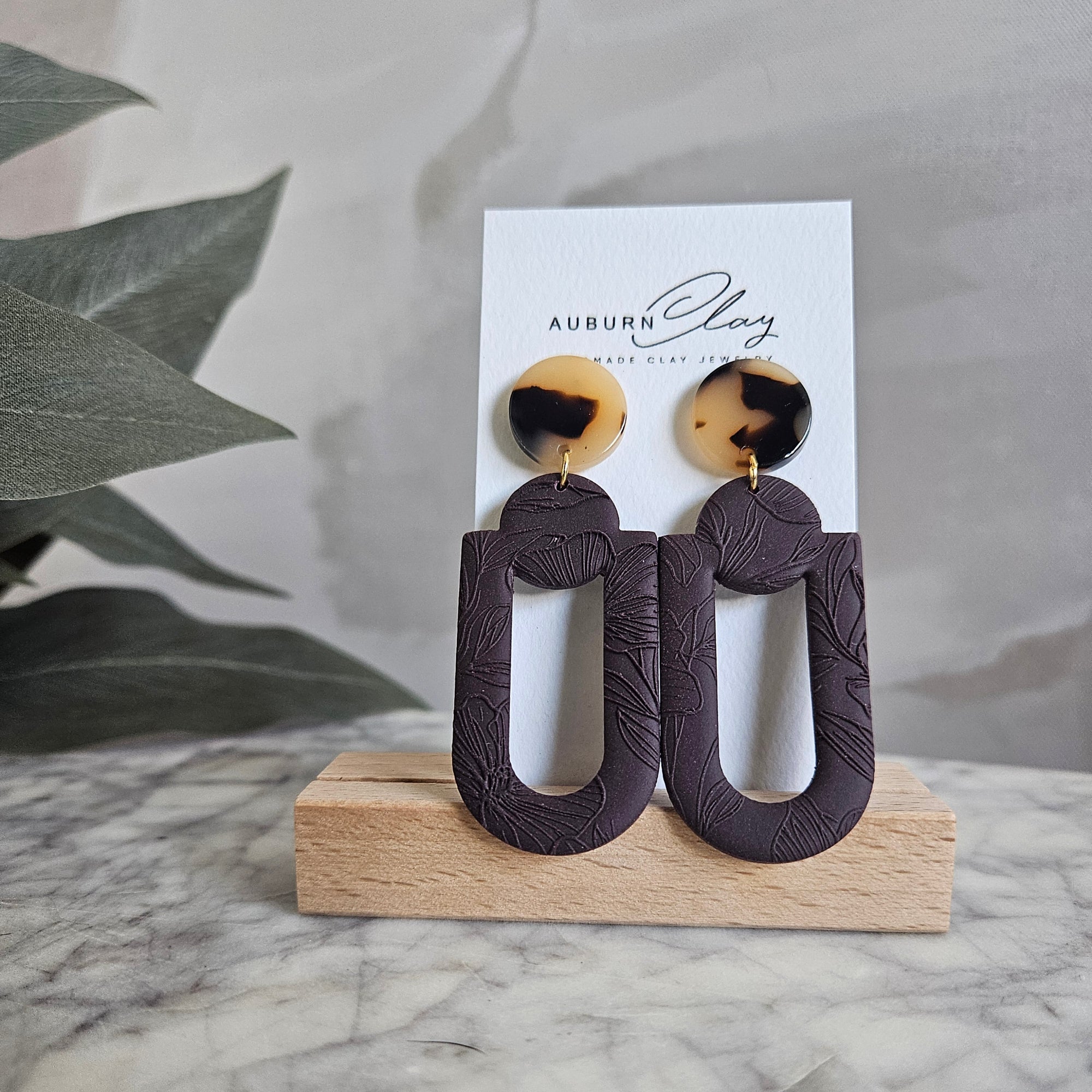 Floral Arch Drops in Aubergine & Tortoise