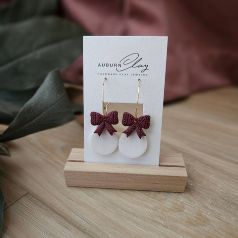 Merlot Textured Bow Teardrop Hoops