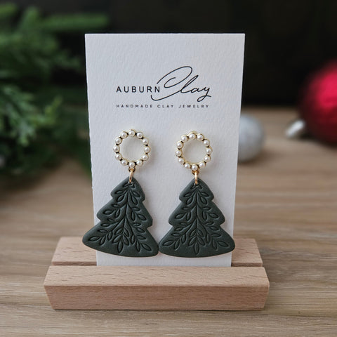 Christmas Pearl Accented Evergreen Tree Dangles