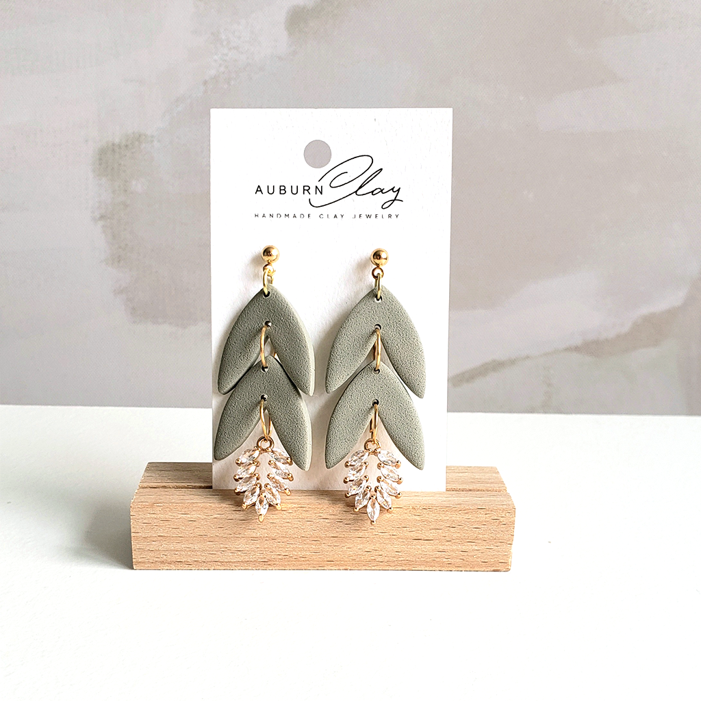 Sage Leafy Gem Dangles