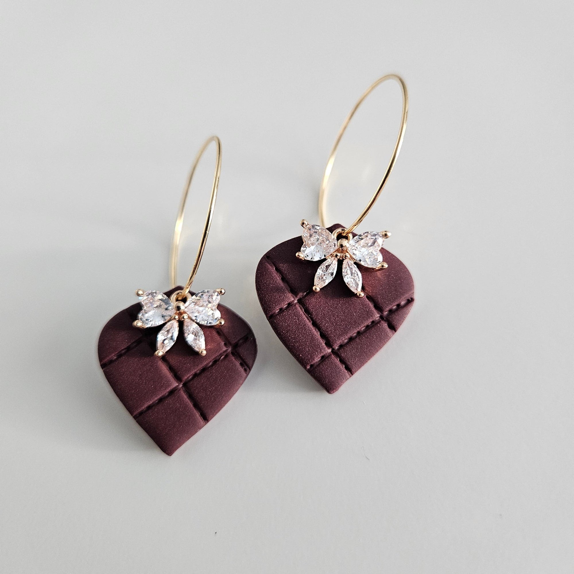 Merlot Quilted Bow Spade Hoops