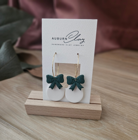 Emerald Textured Bow Teardrop Hoops