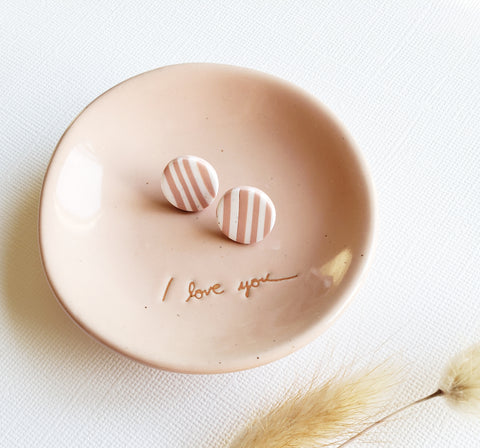 Rose and Cream Striped Stud Earrings